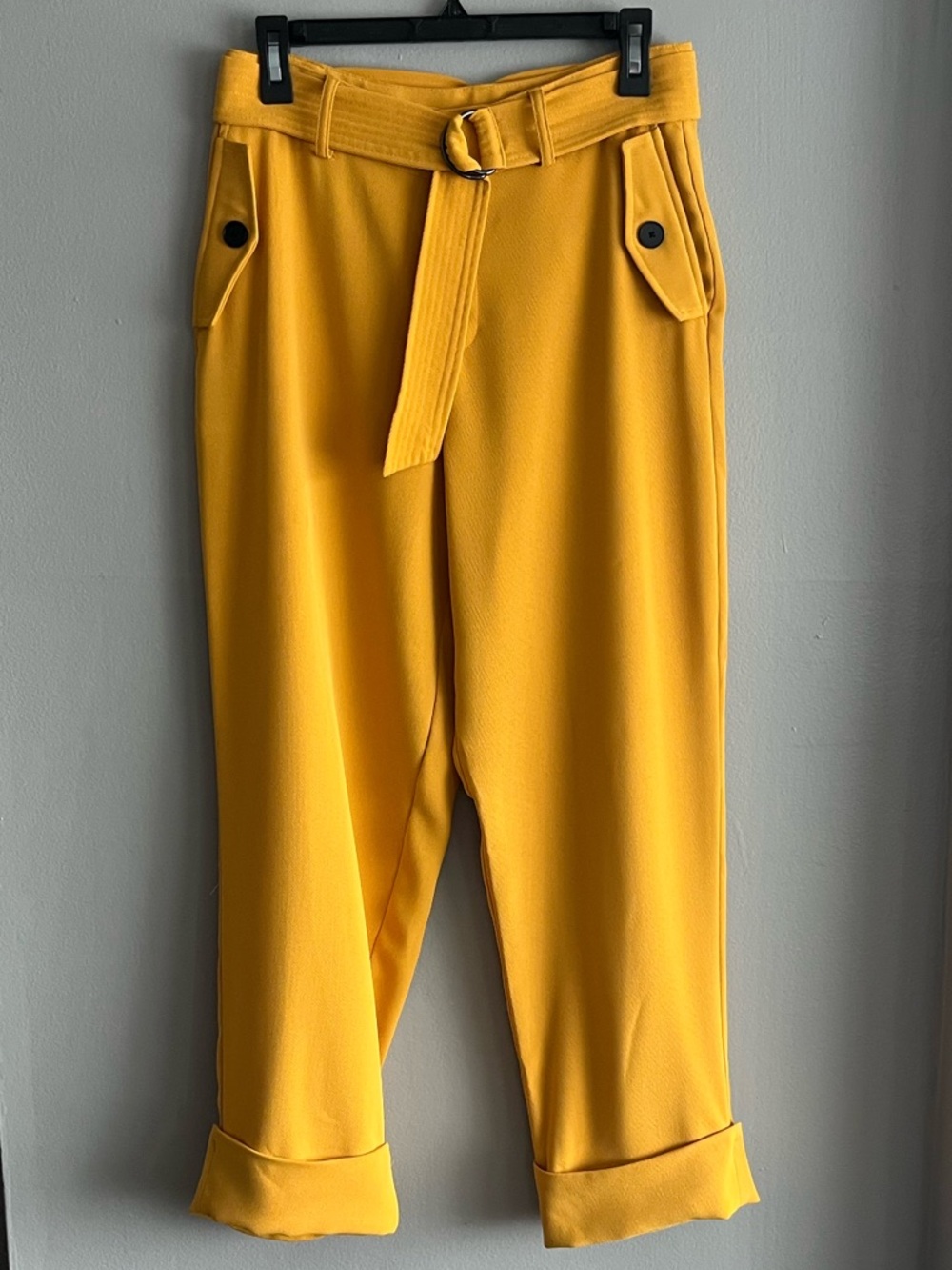Cara Santana x Apt. 9 Mustard Yellow High-Waist Belted Cropped Trousers
